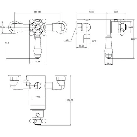 Thermostatic Traditional Exposed Shower Mixer Valve Dual Control - 137mm 150mm - Image 3