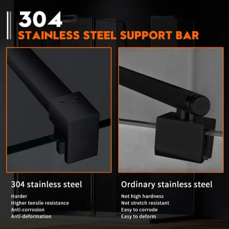 ELEGANT Walk In Shower Screen 8mm Nano Glass Black Wet Room Frameless Shower Enclosure 900mm - Image 3