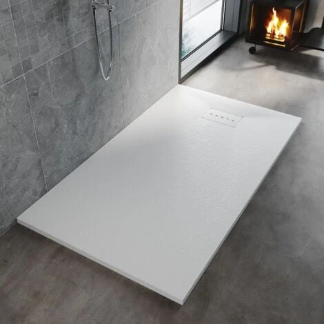 ELEGANT 1700x800mm White Slate Effect Lightweight Slate Shower Base Rectangular Grain Shower Enclosure Tray With Waste Trap