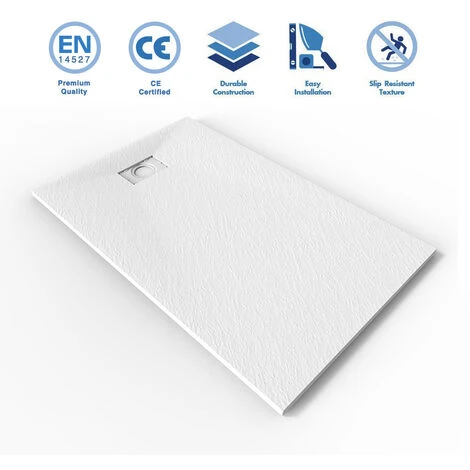 ELEGANT 1700x700mm White Slate Effect Lightweight Slate Shower Base Rectangular Grain Shower Enclosure Tray With Waste Trap - Image 3