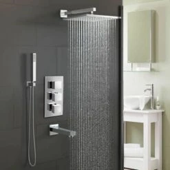 3 Dial 3 Way Concealed Thermostatic Overhead Shower With Handset And Bath Filler