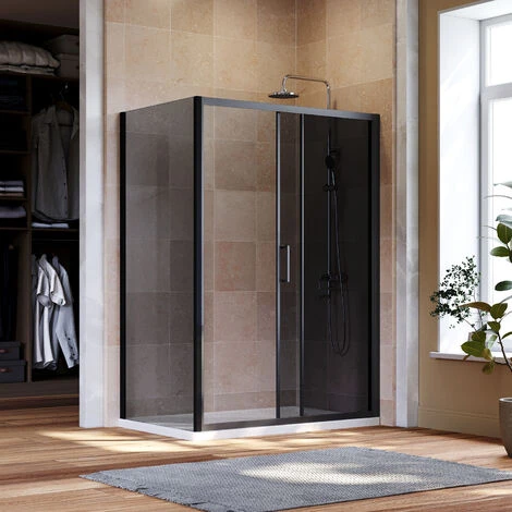 ELEGANT Black Shower Enclosure Sliding 1200 X 800 Mm Bathroom 8mm Nano Glass Shower Enclosure Easy Clean With 800mm Side Panel + Anti-Slip Shower Tray And Waste - Image 2