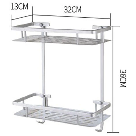 Two Tier Shower Basket Shelf With Hanging Sponge And Razor Hooks Shampoo Holder Organizer Wall Mounted Bathroom Shelf No Adhesive Silver - Image 5