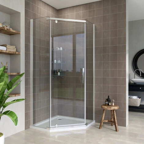ELEGANT 900x900mm Pivot Pentagonal Shower Enclosure Semi-Frameless 8mm Tempered Glass Corner Shower Door