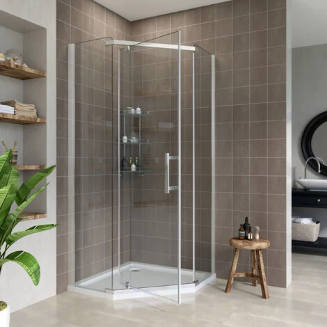 ELEGANT 900x900mm Pivot Pentagonal Shower Enclosure Semi-Frameless 8mm Tempered Glass Corner Shower Door - Image 2