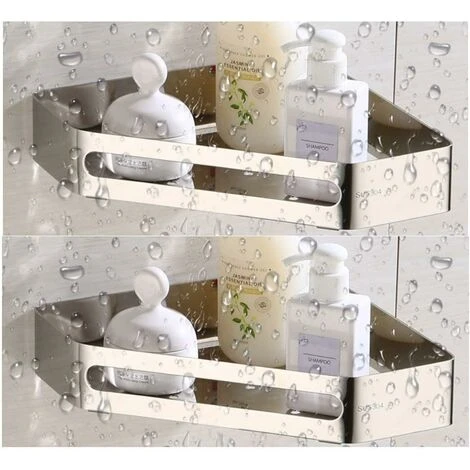 Corner Bathroom Shower Shelf 304 Stainless Steel Polishing Treatment Triangular Bathroom Shelf Silver 2 Piece Shelves