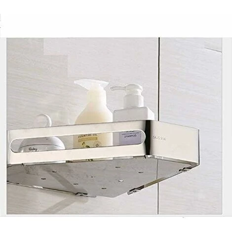 Corner Bathroom Shower Shelf 304 Stainless Steel Polishing Treatment Triangular Bathroom Shelf Silver 2 Piece Shelves - Image 3