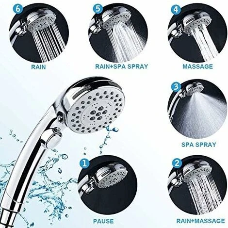 Handheld Shower Head With Hose -5 Spray Settings Removable High Pressure Shower Head With On / Off Switch -Chrome (A) SOEKAVIA - Image 2