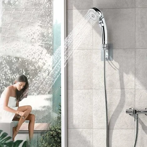 Handheld Shower Head With Hose -5 Spray Settings Removable High Pressure Shower Head With On / Off Switch -Chrome (A) SOEKAVIA - Image 4