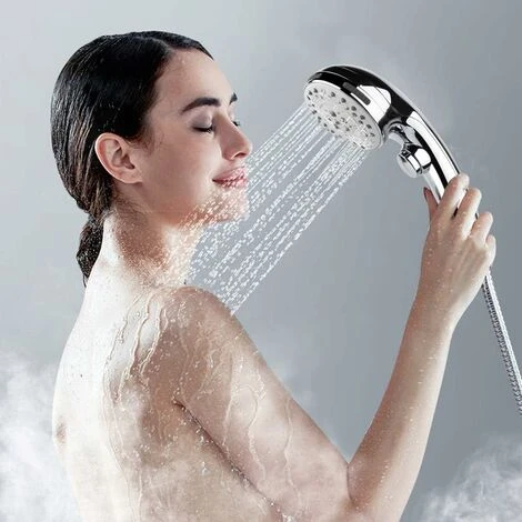 Handheld Shower Head With Hose -5 Spray Settings Removable High Pressure Shower Head With On / Off Switch -Chrome (A) SOEKAVIA - Image 5