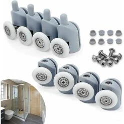 LITZEE 23mm Sliding Door Roller, 8 Pcs Roller Door Roller For Bathroom Cabin