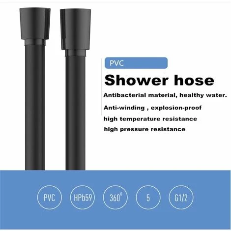 1.5M / 2M PVC Smooth Shower Hose,Black,high Pressure Explosion-Proof Hose,Anti-Kink And Leak Suitable,for All Shower Heads. (1.5M) - Image 2