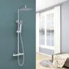 Acezanble Bathroom Thermostatic Mixer Shower Set Square Chrome Twin Head Exposed Valve