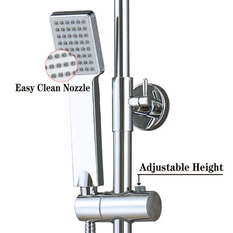 Acezanble Bathroom Thermostatic Mixer Shower Set Square Chrome Twin Head Exposed Valve - Image 3