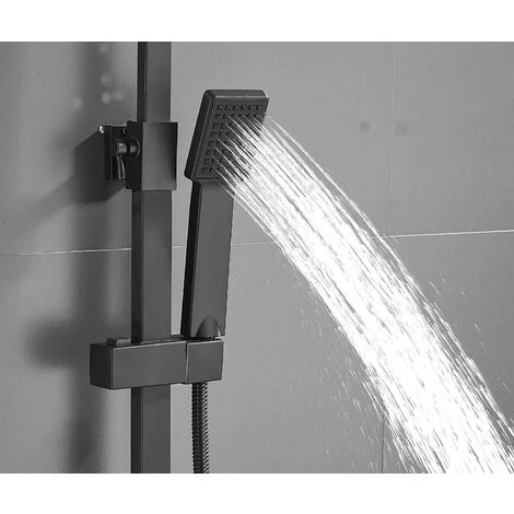 Black Luxury Thermostatic Mixer Brass Diverter Valve Squre Shower Bar Big Head, Adjustable Height Exposed Riser Rail Shower Hose All-in-One Chrome Rainfall Shower Mixer Set - Image 4