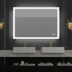 MIQU 600 X 500mm Illuminated LED Bathroom Mirror With Demister Pad Touch Sensor 3 Color Dimmable Wall Mounted Vertical Horizontal
