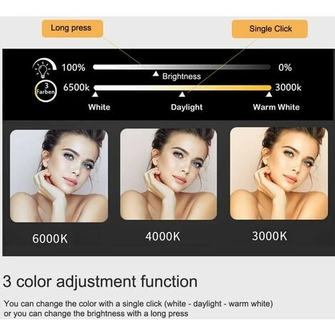 MIQU 600 X 500mm Bathroom Mirrors With LED Lights Illuminated Backlit Wall Mount Light Up Mirror 3 Color Dimmable Anti Fog Switch Heated Pad Demister Horizontal/Vertical - Image 5