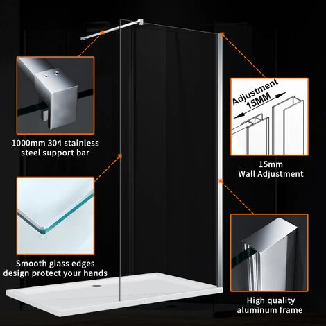 ELEGANT 900mm Walk In Shower Enclosure 8mm Tempered Glass Shower Screen 300mm Flipper Screen With 1400x900mm Tray And Waste Trap - Image 5