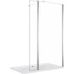 ELEGANT 700mm Walk In Shower Enclosure 8mm Tempered Glass Shower Screen 300mm Flipper Screen With 1400x800mm Tray And Waste Trap