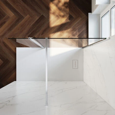 ELEGANT 700mm Walk In Shower Enclosure 8mm Tempered Glass Shower Screen 300mm Flipper Screen With 1400x800mm Tray And Waste Trap - Image 2