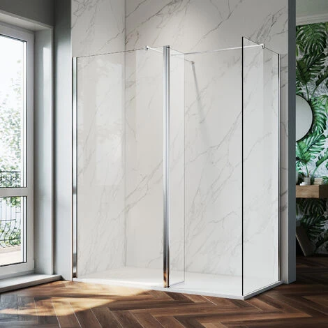 ELEGANT Tempered Glass Shower Door 760mm Walk In Shower Screen Cabin 300mm Flipper Side Panel With 700mm Side Screen