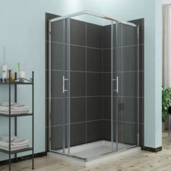 ELEGANT 6mm Safety Tempered Glass 900 X 760 Mm Sliding Corner Entry Shower Enclosure