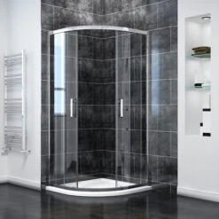 ELEGANT 6mm Easy Clean Safety Tempered Glass 800x800mm Sliding Corner Entry Quadrant Shower Enclosure With Tray And Waste Trap