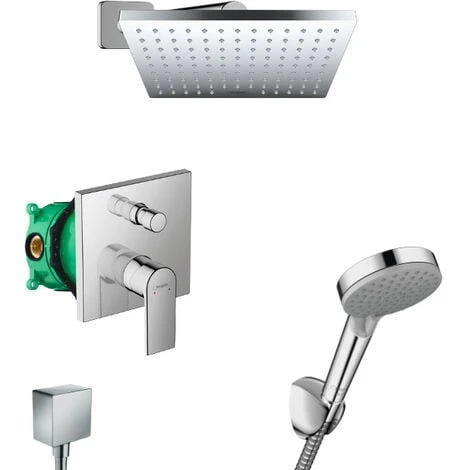 Hansgrohe All-in-one Concealed Shower Set With 23cm Overhead Shower + 2 Jets Hand Shower, Chrome, Hansgrohe Vernis Shape (VernisShape-1)