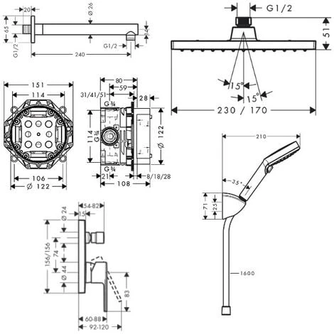 Hansgrohe All-in-one Concealed Shower Set With 23cm Overhead Shower + 2 Jets Hand Shower, Chrome, Hansgrohe Vernis Shape (VernisShape-1) - Image 5