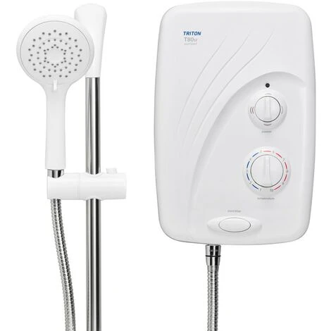 Triton T80si Pumped Tank Fed White Electric Shower Replacement 8.5kW +Riser Rail