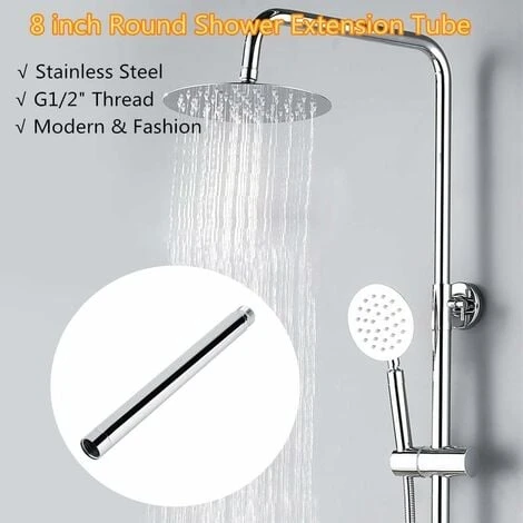 Shower Arm Extension Arm Stainless Steel Hose Pipe For Bathroom Shower Head, Thread Size G1/2 Inch,201 With Chrome Plating(6 Inch,1/2 Inch) - Image 2