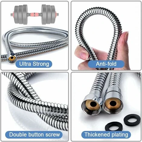 Shower Hose 1.5m, Premium Shower Hose With Double Twist Protection, Flexible And Kink Resistant Stainless Steel Shower Hose With Chrome, Universal Connection Size (Silver) - Image 5