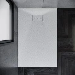 ELEGANT 1200 X 700 X 30 Mm Low Profile Shower Tray Anti-Slip Rectangular White Shower Tray For Shower Enclosure Cubicle With Waste Trap, Slate Drain Cover