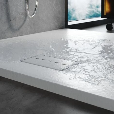 ELEGANT Low Profile Shower Tray White Anti Slip Shower Tray Rectangular Slate Effect Shower Base Tray 1200 X 800 X 30 Mm With Free Waste Trap, Slate Drain Cover - Image 2