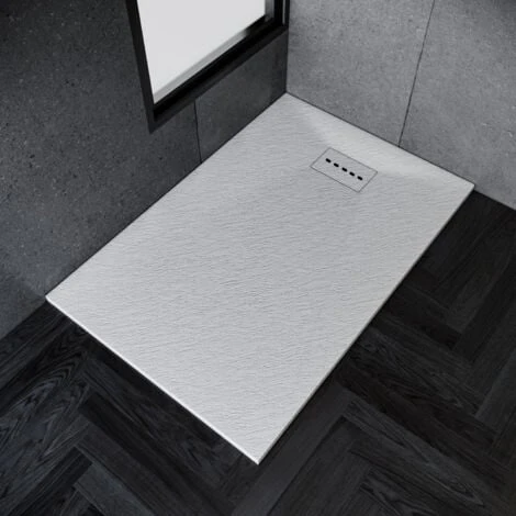 ELEGANT Low Profile Shower Tray White Anti Slip Shower Tray Rectangular Slate Effect Shower Base Tray 1200 X 800 X 30 Mm With Free Waste Trap, Slate Drain Cover - Image 3
