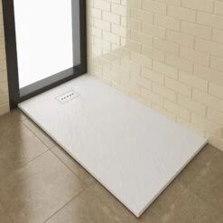 ELEGANT Shower Tray 1400x800mm White Slate Effect Square Shower Enclosure Base With Waste Trap And Drain Cover