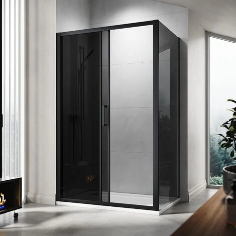 ELEGANT 1200mm Shower Cabin Black Sliding Door 760mm Shower Screen Panel 8mm Nano Glass Wet Room With Shower Base Tray 1200x760mm And Waste Trap - Image 2