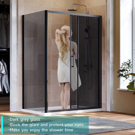 ELEGANT 1200mm Shower Cabin Black Sliding Door 760mm Shower Screen Panel 8mm Nano Glass Wet Room With Shower Base Tray 1200x760mm And Waste Trap - Image 5