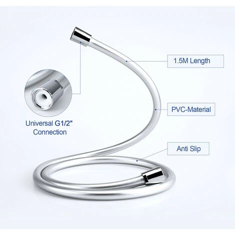 Meykoers 1.5m PVC Shower Flex Hose Universal Chrome Shower Hoses - Image 5
