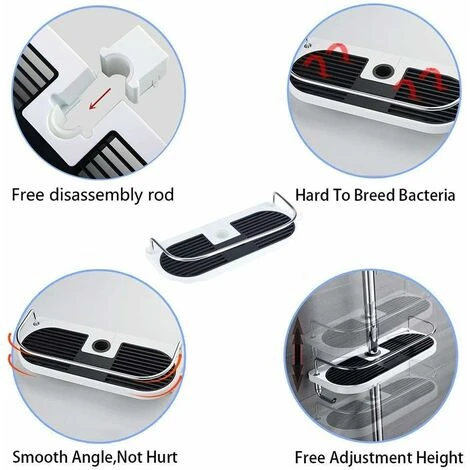 No Drilling Shower Shelf For Shower Rail, Aluminum Alloy Adjustable Pole Telescopic Shower Shelf With 2 Towel Hooks, Fits 19mm - 25mm Rail - Image 5