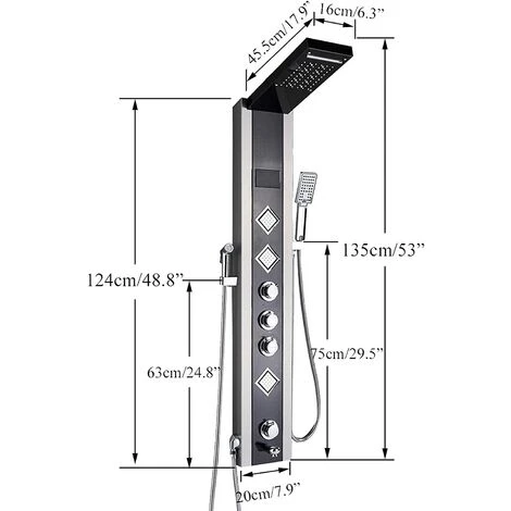 SUGUWORD Shower Tower Panel LED Shower System With 6 Functions, Unique Powerful Hydromassage And Bidet Tap Shower Tower Wall Mounted Black And Brushed Nickel - Image 5