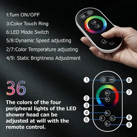 SUGUWORD LED 14X20 Inch Waterfall Rainfall Shower Head Multifunction Shower Head Square Ceiling Mounted Shower Head Solid Brass High Pressure Shower Head Remote Control Shower Head Chrome Polished - Image 4