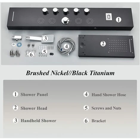SUGUWORD Shower Panel Tower With 6 Functions Rainfall And Waterfall Shower Temperature Display Hand Shower Back Massage Jets And Bathtub Spout Wall Mounted Shower System Brushed Nickel - Image 5