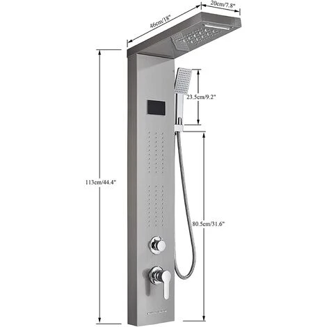 SUGUWORD LED Shower Tower Panel System 304 Stainless Steel 5 Function With Rainfall Waterfall Shower Head Massage Jets Hand Shower And Tub Spout Shower System Brushed Nickel - Image 5