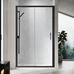 ELEGANT 1100mm Sliding Shower Enclosure Black Frame Shower Door 6mm Tempered Glass