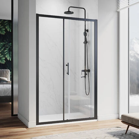 ELEGANT 1000mm Modern Sliding Shower Door Reversible Bathroom Shower Enclosure Cubicles Matt Black Frame 6mm Glass - Image 2