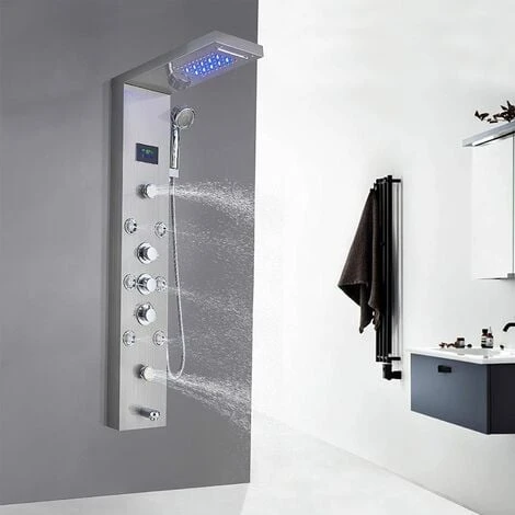 Shower Tower System Stainless Steel LED Rainfall Waterfall Shower Head LCD Display And Handheld Sprayer 8 Massage Jets Tub Spout,Brushed Nickel Finish - Image 2