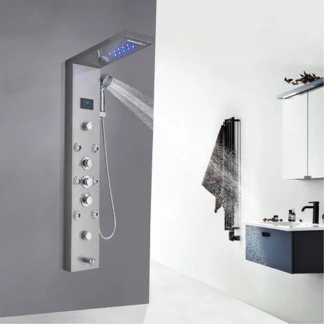 Shower Tower System Stainless Steel LED Rainfall Waterfall Shower Head LCD Display And Handheld Sprayer 8 Massage Jets Tub Spout,Brushed Nickel Finish - Image 3