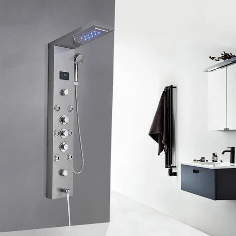 Shower Tower System Stainless Steel LED Rainfall Waterfall Shower Head LCD Display And Handheld Sprayer 8 Massage Jets Tub Spout,Brushed Nickel Finish - Image 4
