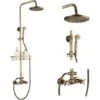 Bathroom Shower System Antique Brass Finish 8 Inch Round Rainfall Shower Head And Hand Sprayer With Shelf Holder Shower Set
